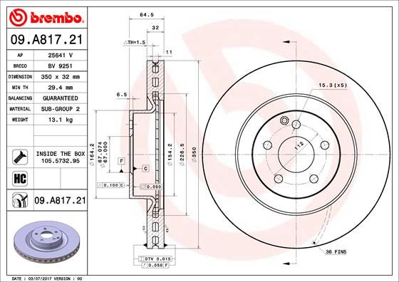 Тормозной диск BREMBO 09A81721