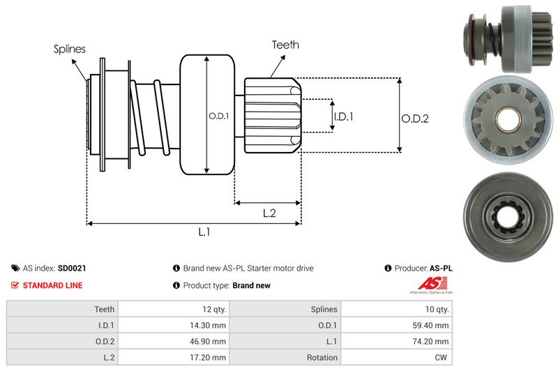 AS-PL SD0021 Freewheel Gear, starter
