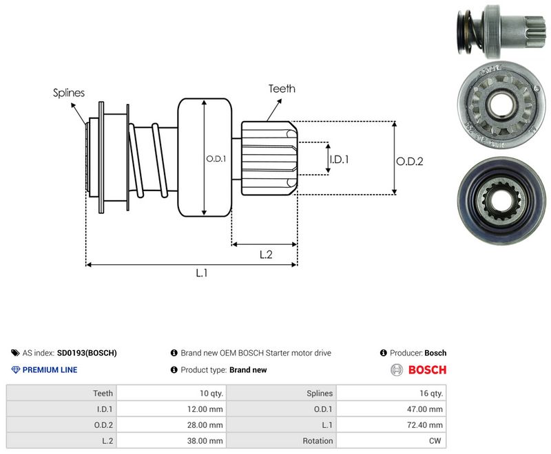 AS-PL SD0193(BOSCH) Freewheel Gear, starter