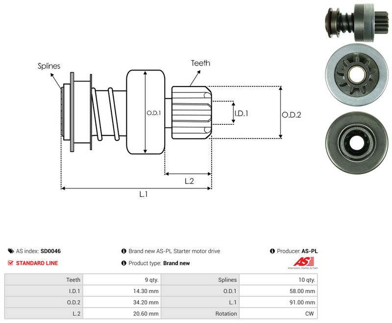 AS-PL SD0046 Freewheel Gear, starter