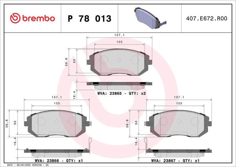 BREMBO P 78 013 Stabdžių trinkelių rinkinys, diskinis stabdys
