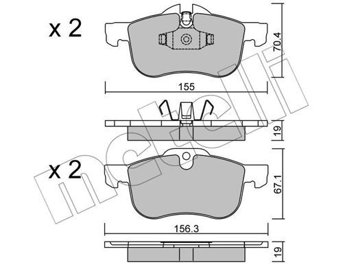 Комплект гальмівних накладок, дискове гальмо, Metelli 22-0307-0