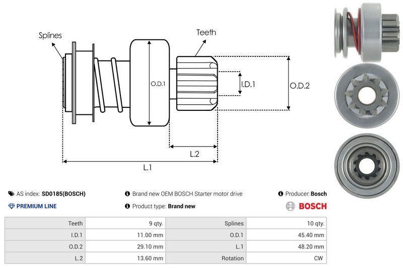 AS-PL SD0185(BOSCH) Freewheel Gear, starter
