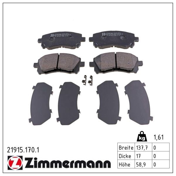 комплект спирачно феродо, дискови спирачки ZIMMERMANN