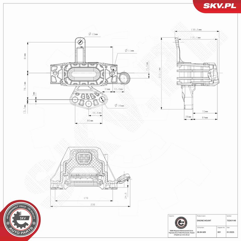 ESEN SKV 75SKV149 Variklio pagalvė