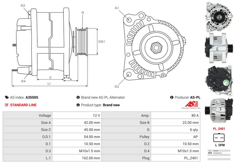 AS-PL A3550S Alternator