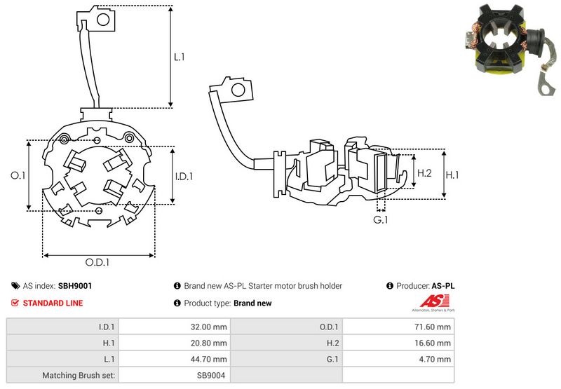 Kinnitus, süsinikuharjad, AS-PL SBH9001