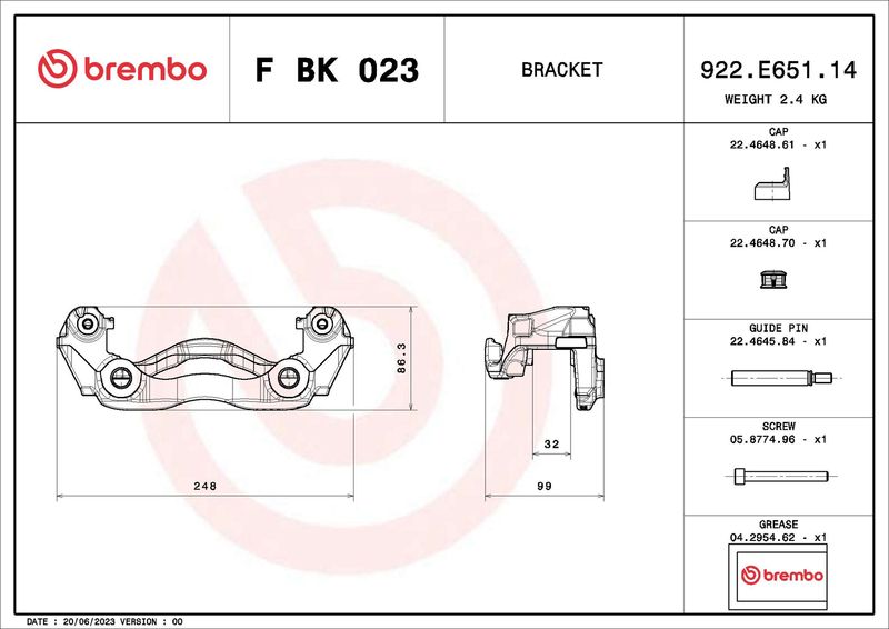 Комплект кронштейнів гальмівного супорта, Brembo FBK023