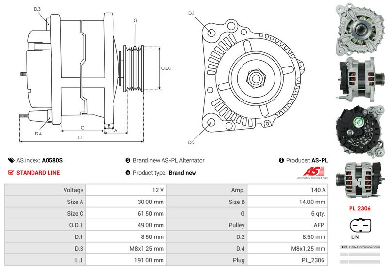 AS-PL A0580S Alternator