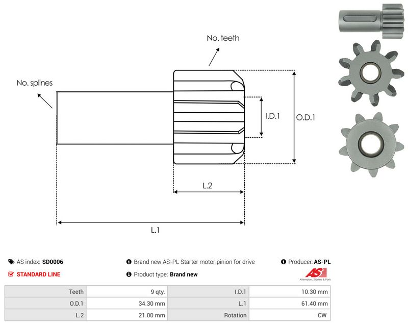 AS-PL SD0006 Freewheel Gear, starter