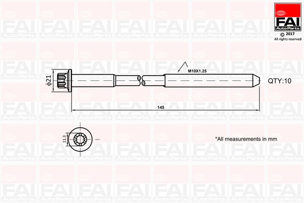 FAI FORD комплект болтів гбц C-Max,Focus II,III,Galaxy,Mondeo III,IV,V,Transit 1.8/2.3