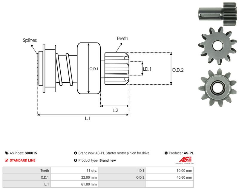 AS-PL SD0015 Freewheel Gear, starter