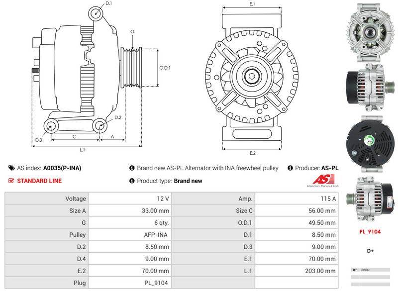 AS-PL A0035(P-INA) Alternator