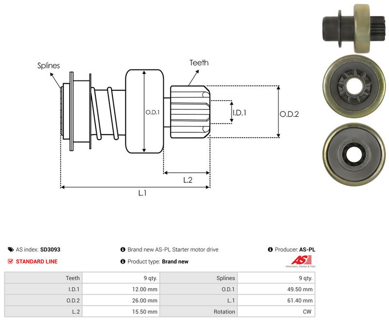AS-PL SD3093 Freewheel Gear, starter