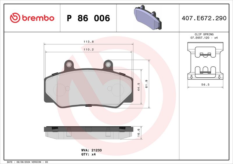 BREMBO P86006 Brake Pad Set, disc brake