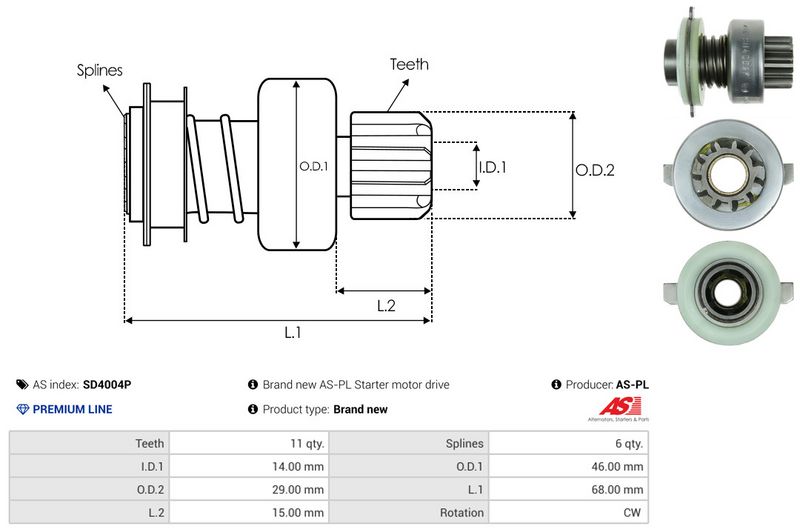 AS-PL SD4004P Freewheel Gear, starter