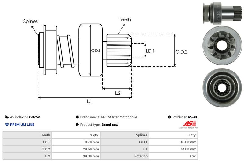 AS-PL SD5025P Freewheel Gear, starter