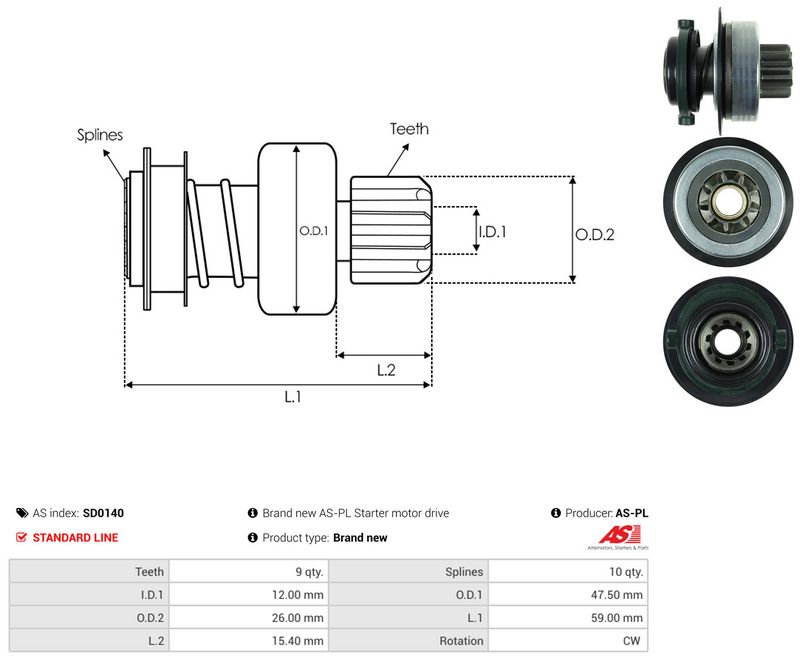 AS-PL SD0140 Freewheel Gear, starter