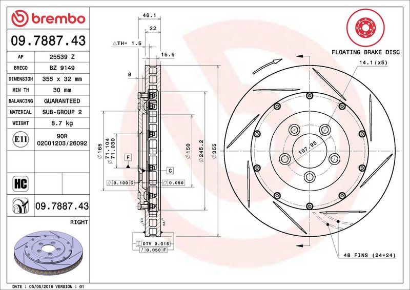 BREMBO 09.7887.43 Brake Disc
