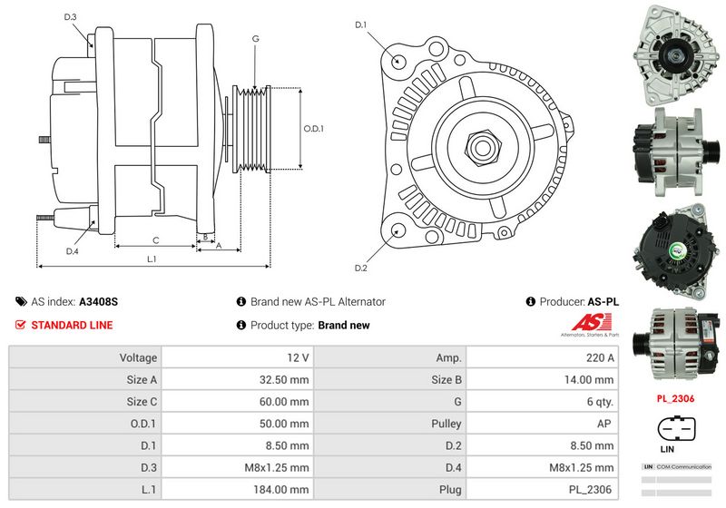 AS-PL A3408S Alternator