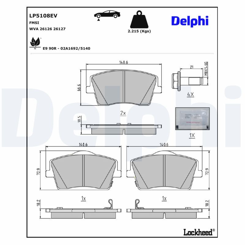 комплект спирачно феродо, дискови спирачки DELPHI