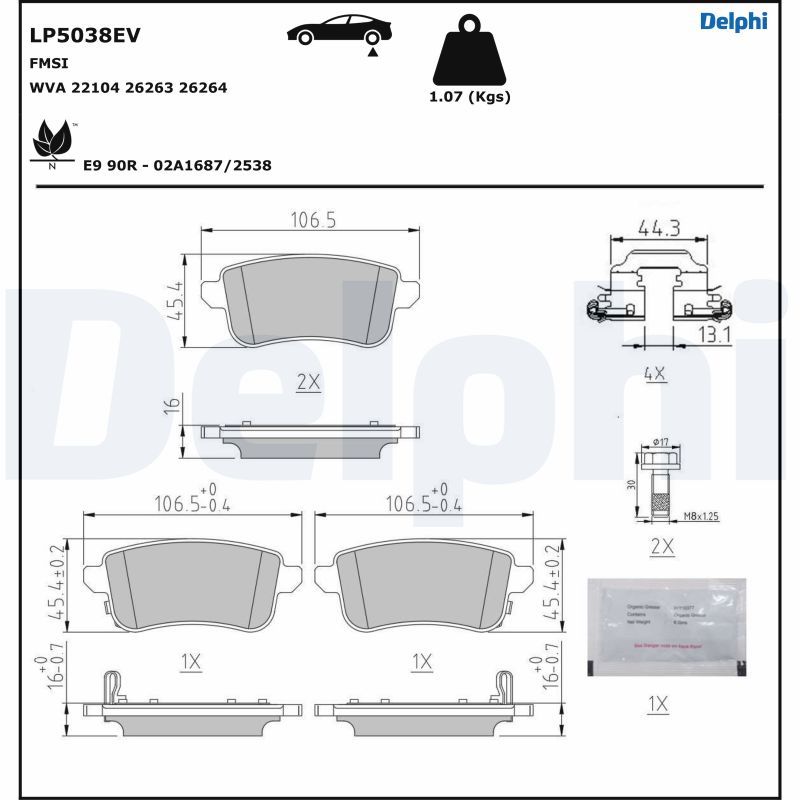 Комплект гальмівних накладок, дискове гальмо, Delphi LP5038EV