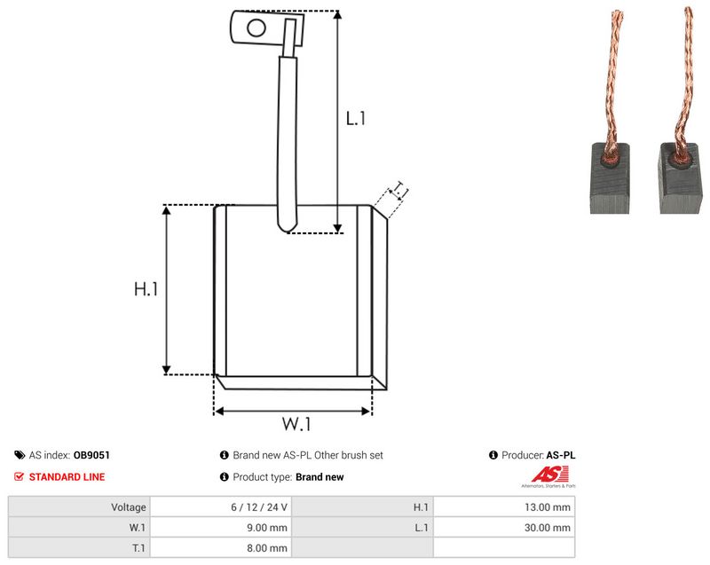 AS-PL OB9051 Carbon Brush, alternator