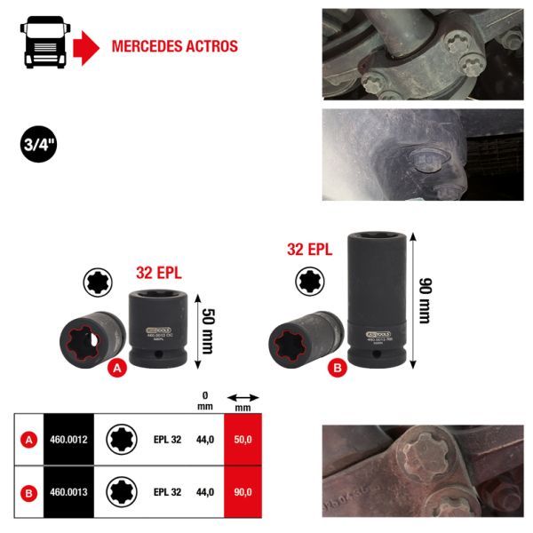 Torx-E-Plus hylsa för Mercedes, 32 EPL, 90 mm lång