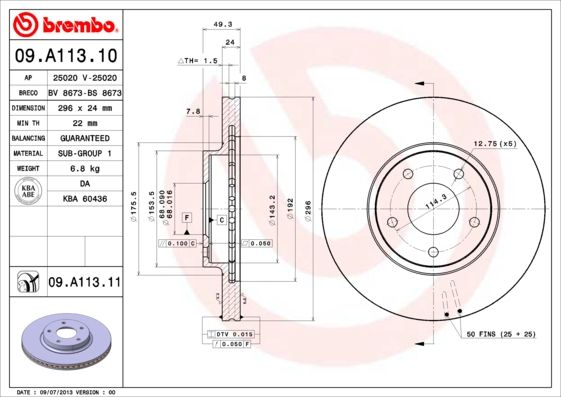 BREMBO Remschijf 09.A113.11