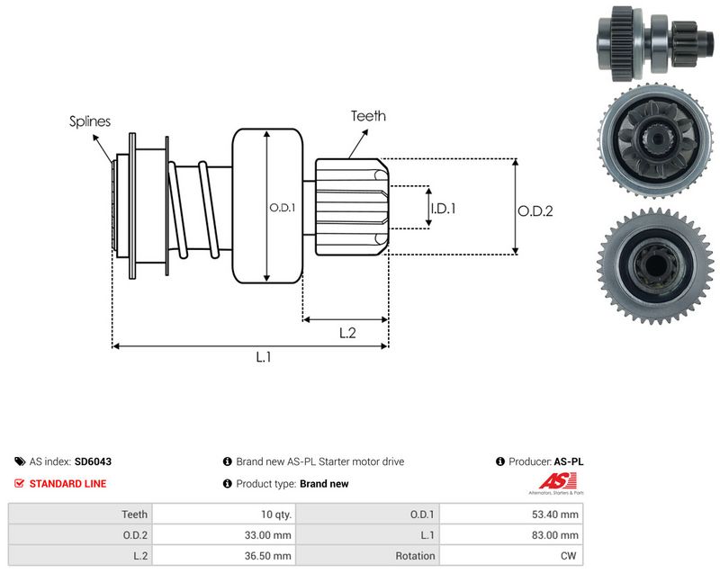 AS-PL SD6043 Freewheel Gear, starter