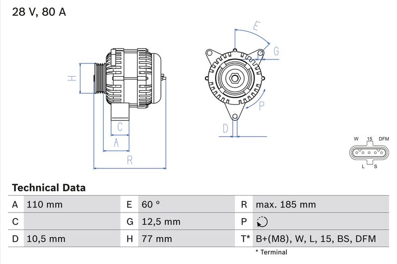 Bosch Generator, 28V, 80A