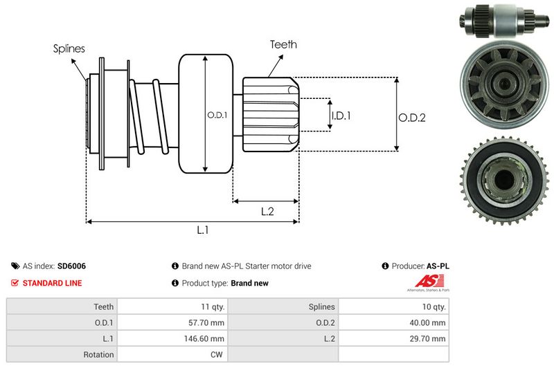 AS-PL SD6006 Freewheel Gear, starter
