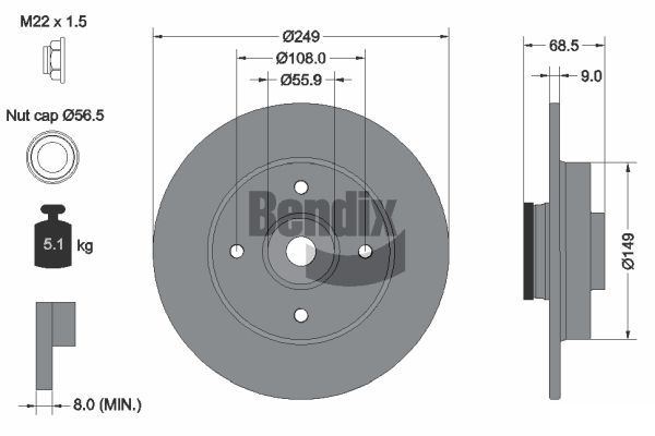 BENDIX Braking féktárcsa BDS1088