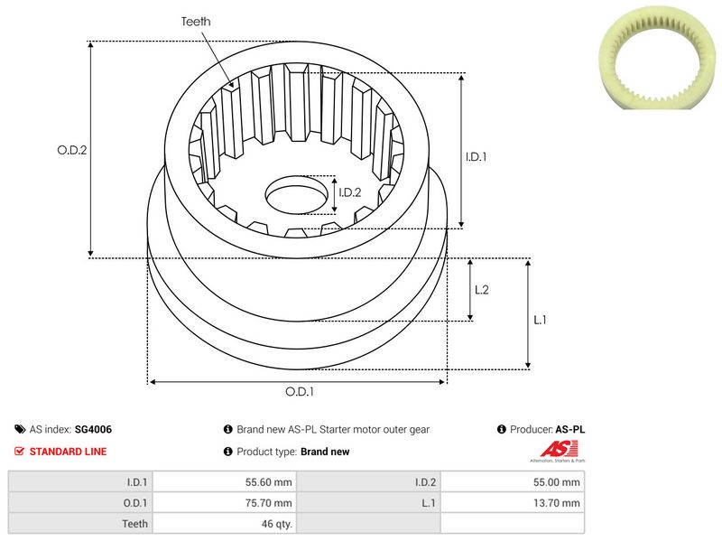 Remondikomplekt, Starter, AS-PL SG4006