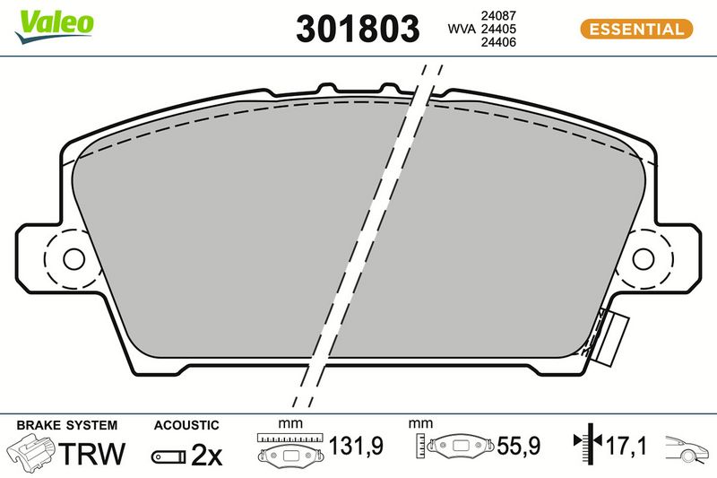комплект спирачно феродо, дискови спирачки VALEO