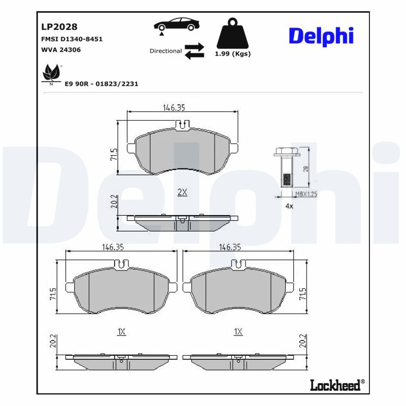 Piduriklotsi komplekt, ketaspidur, DELPHI LP2028