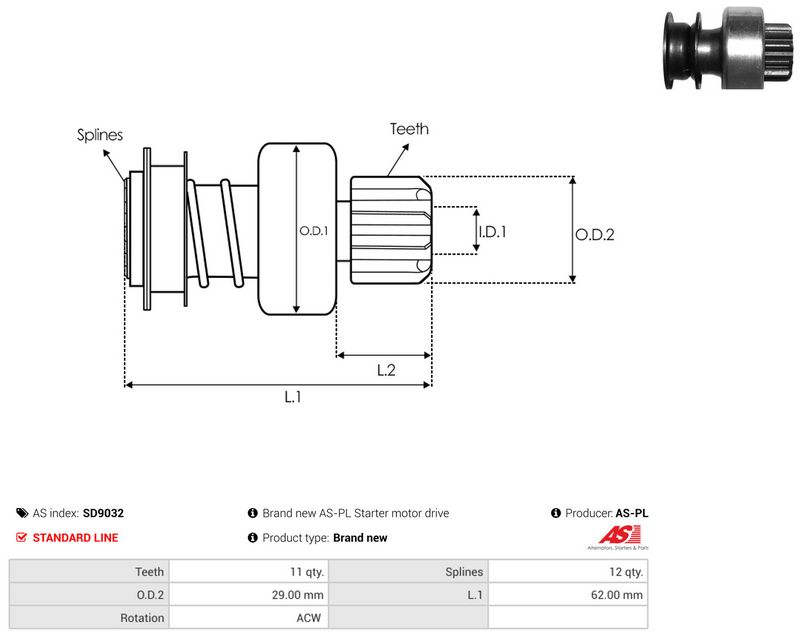 AS-PL SD9032 Freewheel Gear, starter