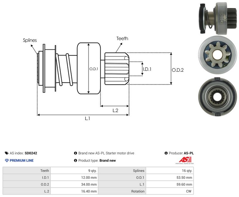 AS-PL SD0242 Freewheel Gear, starter