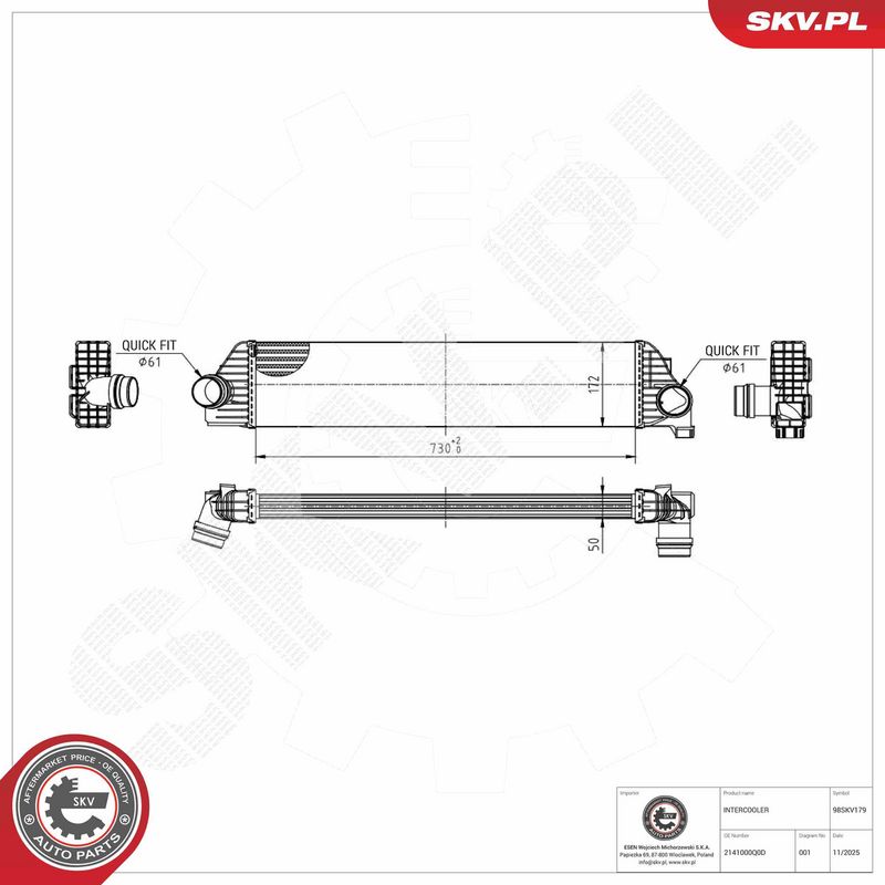 Kompressoriõhu radiaator, ESEN SKV 98SKV179