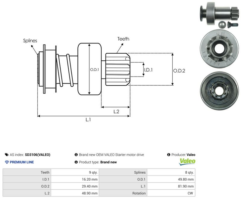 AS-PL SD3106(VALEO) Freewheel Gear, starter