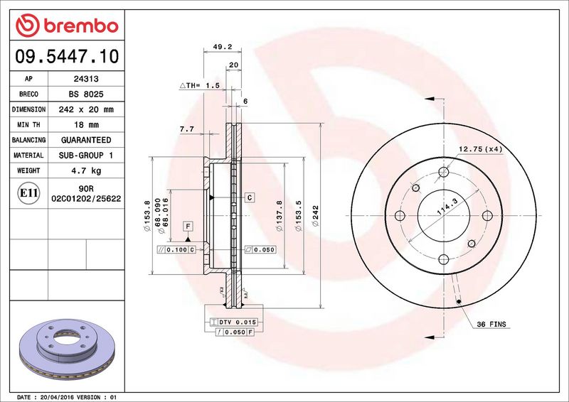 BREMBO 09.5447.10 Brake Disc