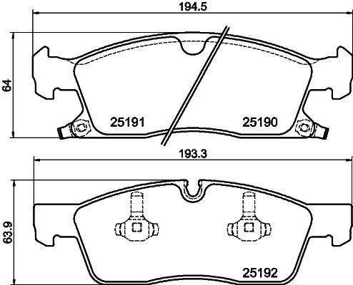 Комплект гальмівних накладок, дискове гальмо, Hella 8DB355019-621