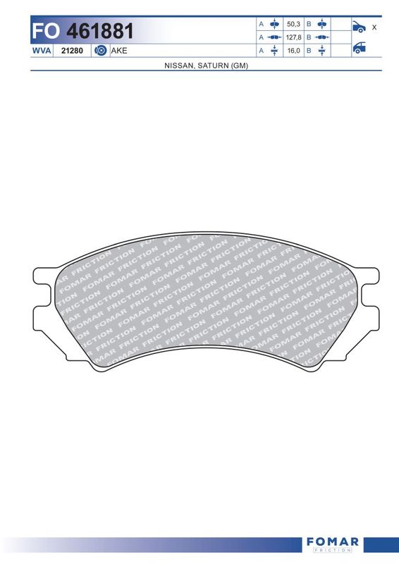 Комплект гальмівних накладок, дискове гальмо, Fomar 461881