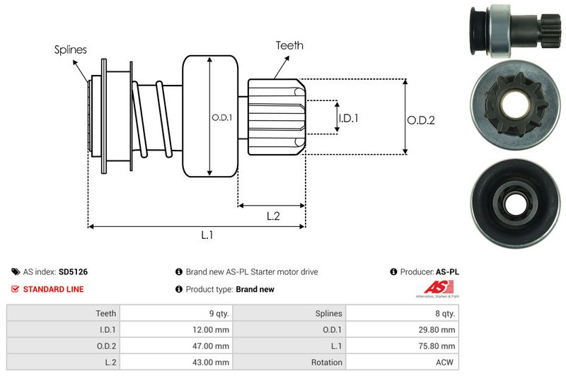 AS-PL SD5126 Freewheel Gear, starter