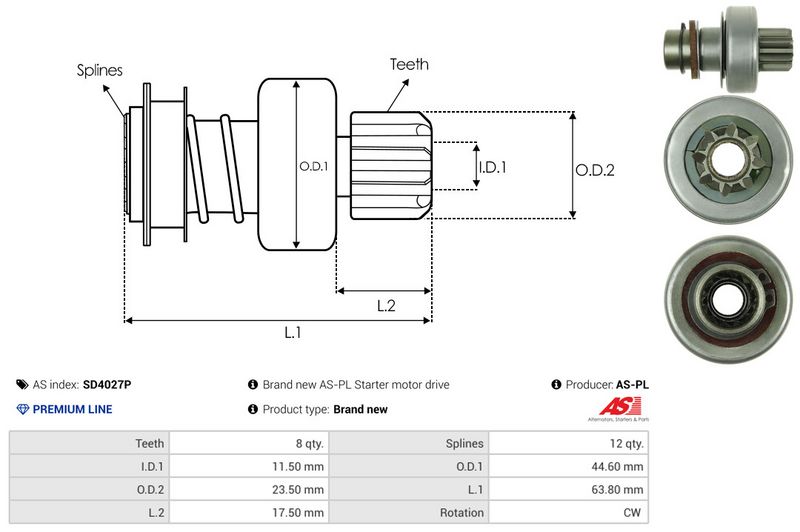 AS-PL SD4027P Freewheel Gear, starter
