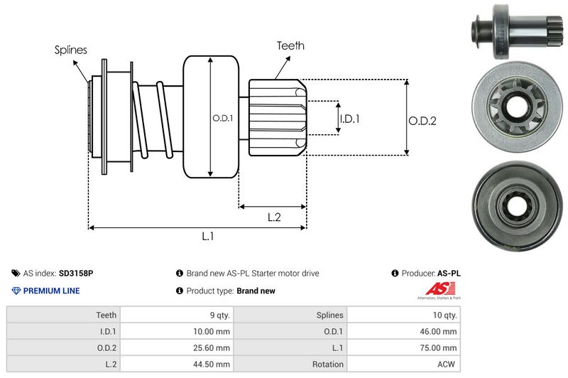 AS-PL SD3158P Freewheel Gear, starter
