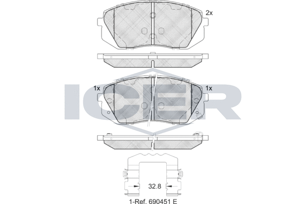 Комплект гальмівних накладок, дискове гальмо, Icer EV1826-202