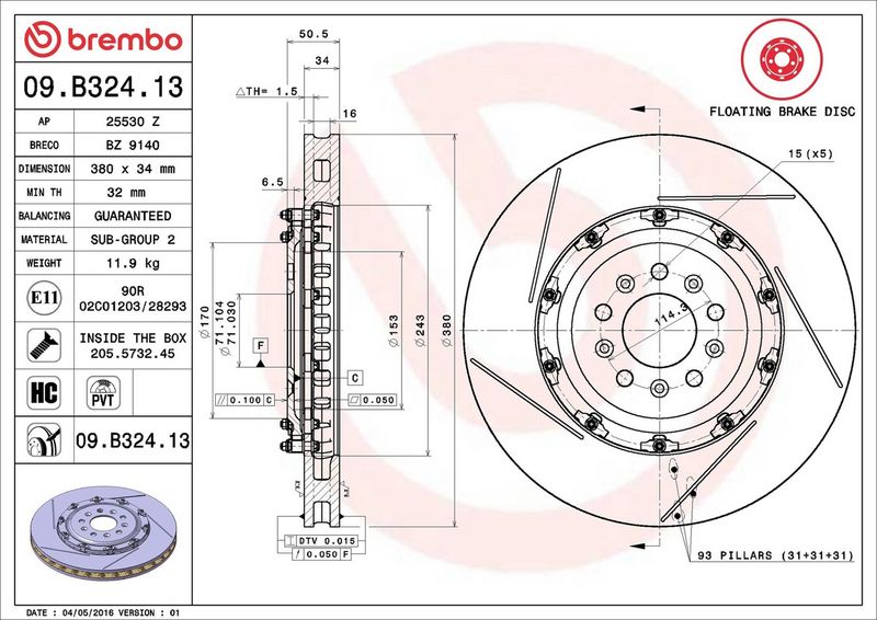 BREMBO 09.B324.13 Brake Disc