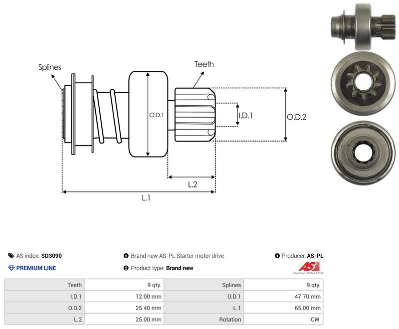 AS-PL SD3090 Freewheel Gear, starter