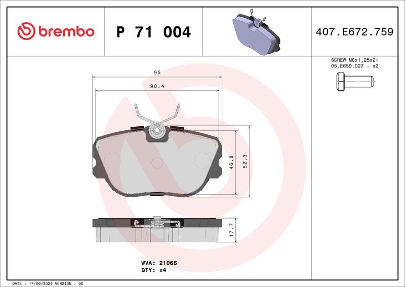 BREMBO Remblokkenset, schijfrem P 71 004